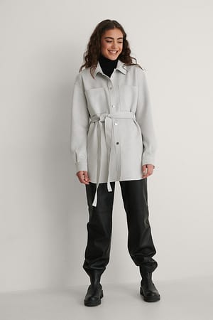 Light Grey Overhemd Met Imitatiesuède Riem