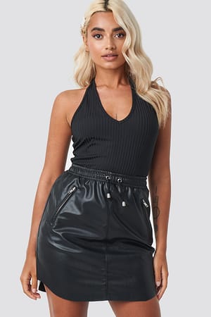 Black Faux Leather Casual Skirt