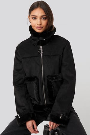 Black Faux Suede Fur Jacket
