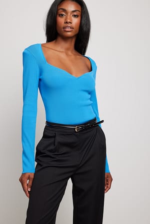 Blue Fine Knitted Shoulder Pad Top