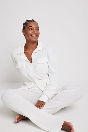 Offwhite Flared Ribbed Tights