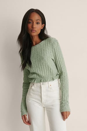 Khaki Flounce Detail Long Sleeve Top