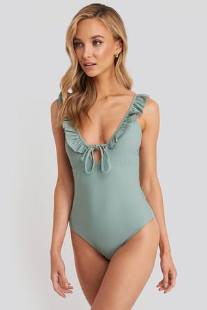 Khaki Flounce Tie Swimsuit