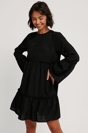 Black Flounced Chiffon Dress