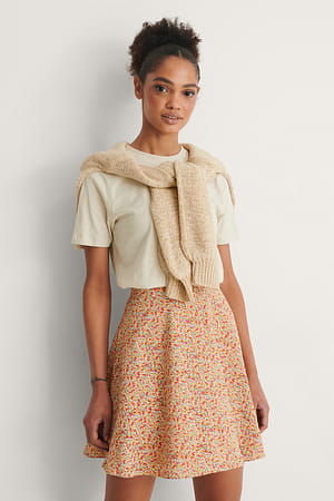 Beige Flower Flowy Circle Skirt