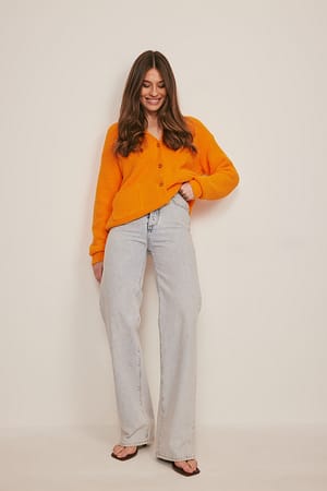 Orange Fluffig stickad kofta med ficka