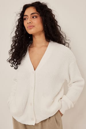 White Fluffy gebreide vest met zak