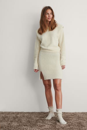 Cream Fluffy Mini Skirt