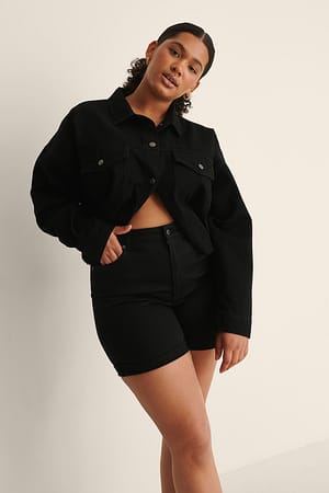 Black Fold Up Denim Shorts