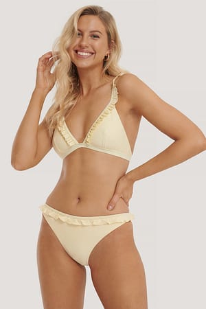 Yellow Culotte De Bikini À Bord Volanté