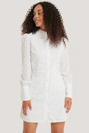 White Front Pocket Anglaise Dress