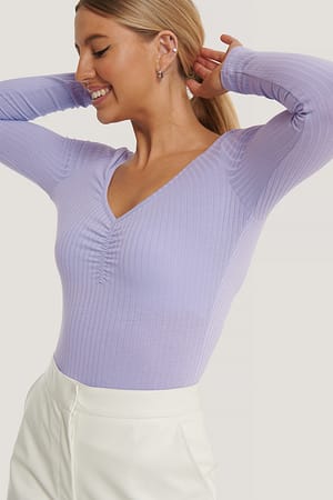 Front Ruched Ribbed Top