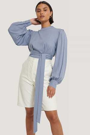 Blue Front Tie Blouse