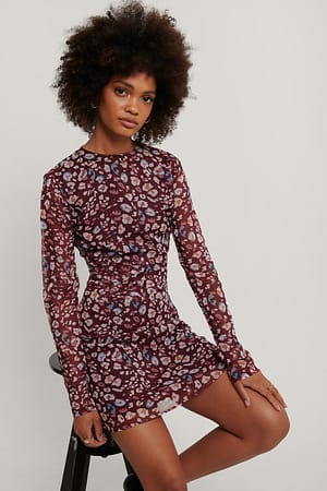 Red Leo Print Minikjole i chiffon