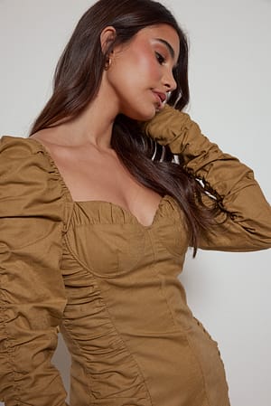 Brown Gathered Cups Mini Dress
