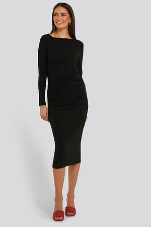 Black Gathered Jersey Dress