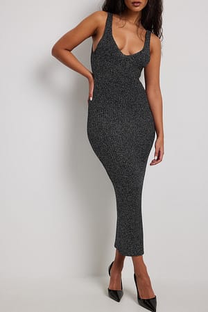 Black Glitter Knitted Midi Dress