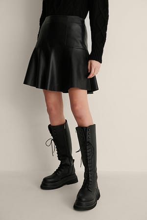 Black Half Circle Panel PU Skirt