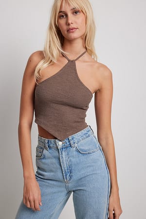 Brown Halterneck Cross Back Singlet