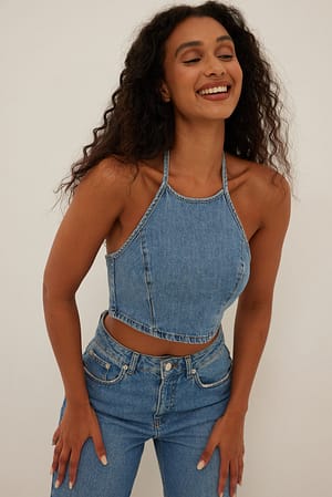 Top i denim med halterneck
