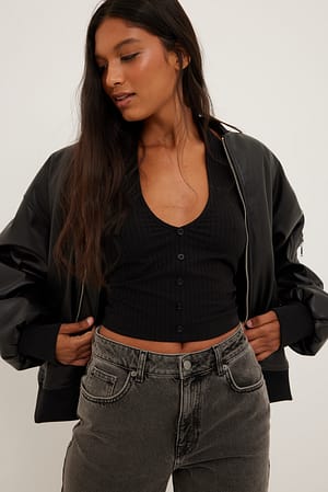 Black Geripptes Unterhemd