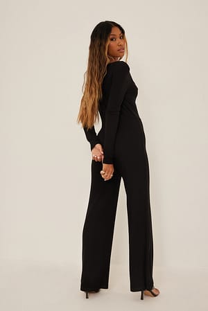 Black Geribde jumpsuit met hartvormige halslijn