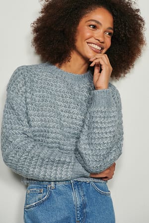Dusty Blue Zwaargebreide sweater met ronde hals