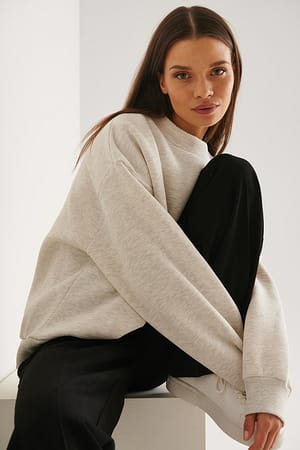 Grey Melange High Neck Detail Sweatshirt