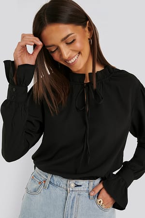 Black High Neck Frill Blouse