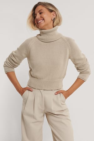 Light Beige High Neck Knitted Sweater