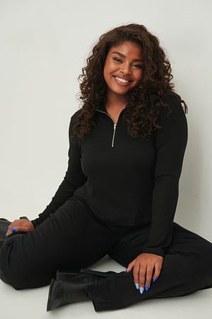 Black High Neck Zip Top