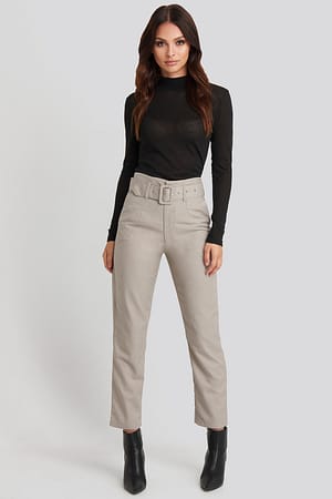 Dark Sand High Waist Belted Pants