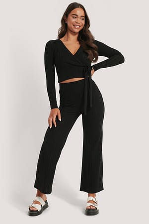 Black High Waist Ribbed Pants