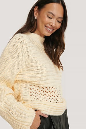 Off White Strickpullover Mit Loch-Detail