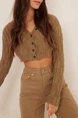 Dark Beige Cardigan en maille ajourée