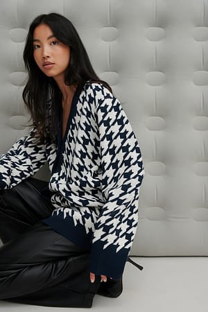 Navy Comb Langer Vichy-Cardigan