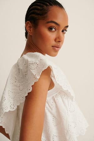 Offwhite Chemisier Court En Broderie Anglaise