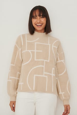 Greige Print Genser