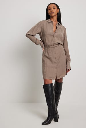 Light Brown Jacquard Satin Shirt Dress