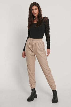 Beige PU Pants