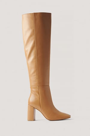 Tan Knee High Leather Boots