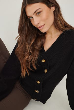 Black Knitted Asymmetric Ribbed Cardigan