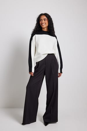Black/White Knitted Color Block Sweater
