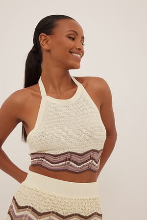 Beige/Cream Gestricktes Neckholder-Top