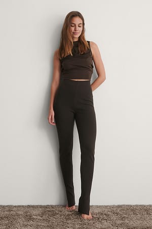 Brown Knitted Slit Pants