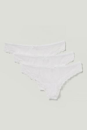 White Lot de 3 tangas en dentelle