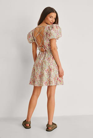Poppy Flower Organic Lacing Back Cotton Dress