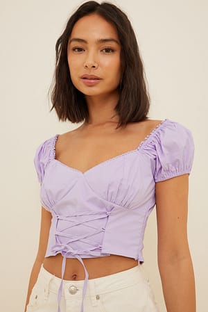 Dusty Lilac Top met kant en pofmouwen