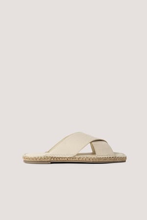 Nude Croco Leather Crossed Slippers