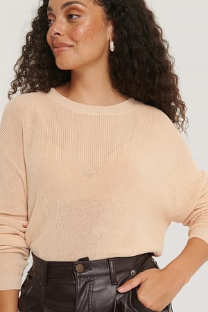 Beige Pull En Tricot Léger À Coutures Apparentes